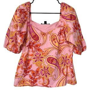 |EUC| BOSTON PROPER Paisley Print Puff Sleeve Blouse